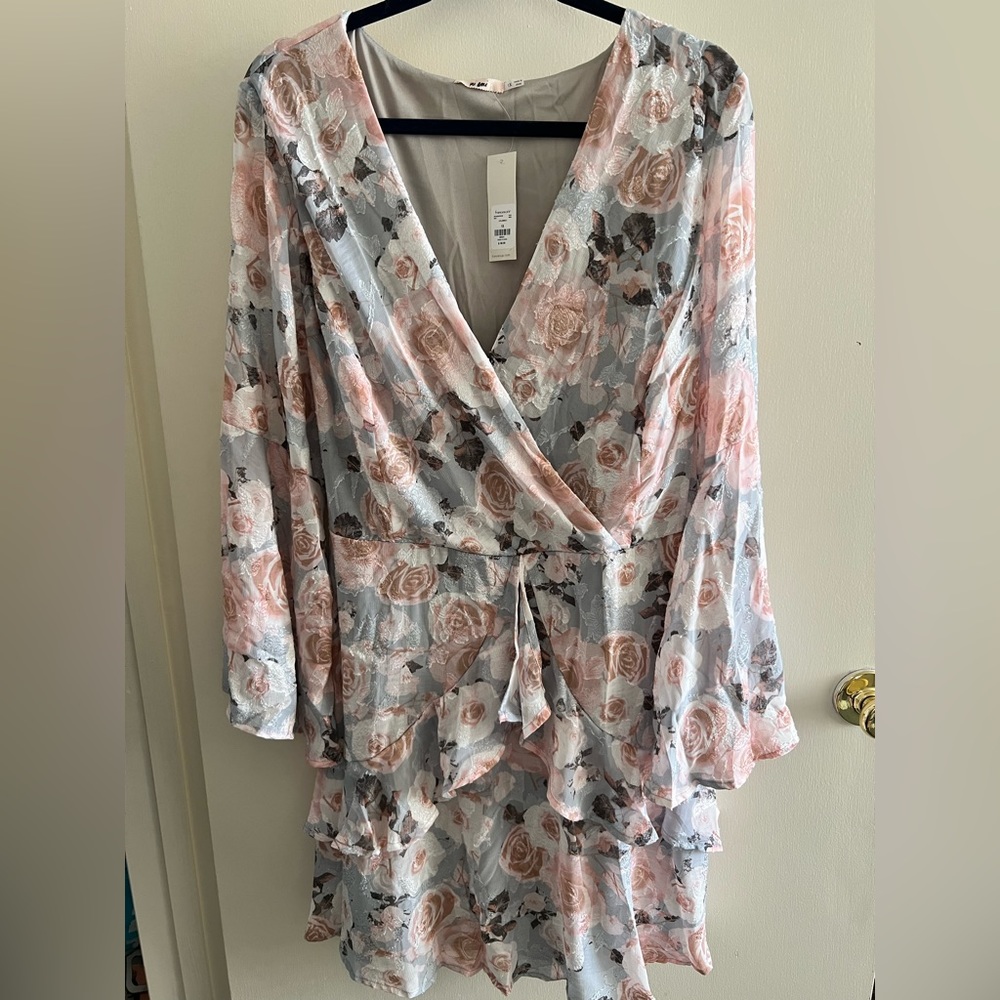 Long sleeve light blue floral dress